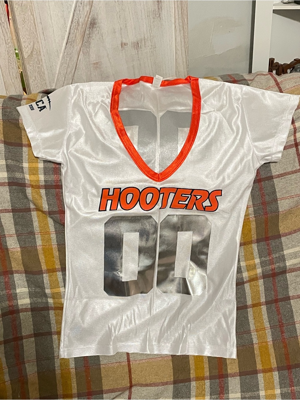 Hooters White V-Neck Jersey with Orange Trim